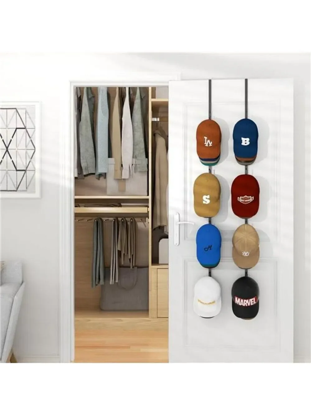 Over Door Hat Rack Hanging Cap Organizer Holds 40 Baseball Caps with Hooks